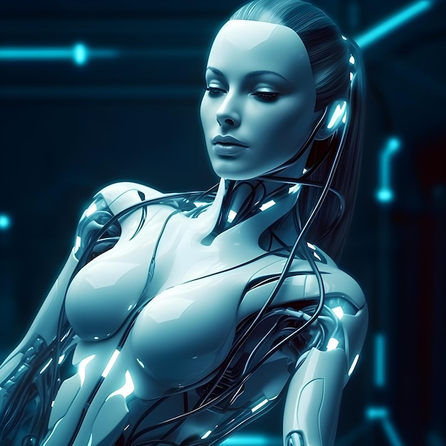 cyborg woman 3d illustration artificial intelligence