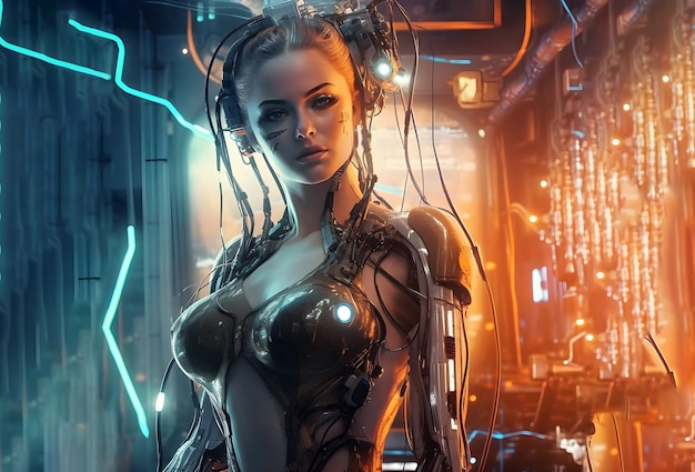 cyborg woman 3d illustration