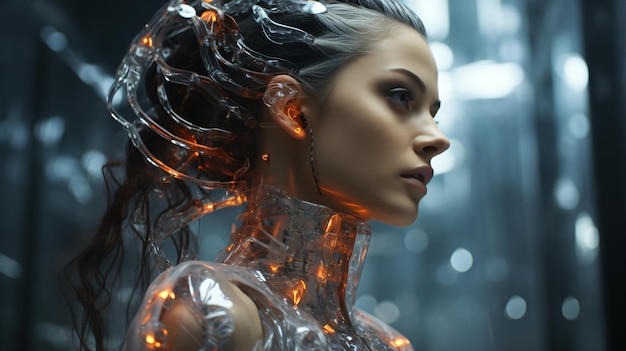 Cyborg Woman Captivating Depiction of Futuristic HumanMachine Fusion