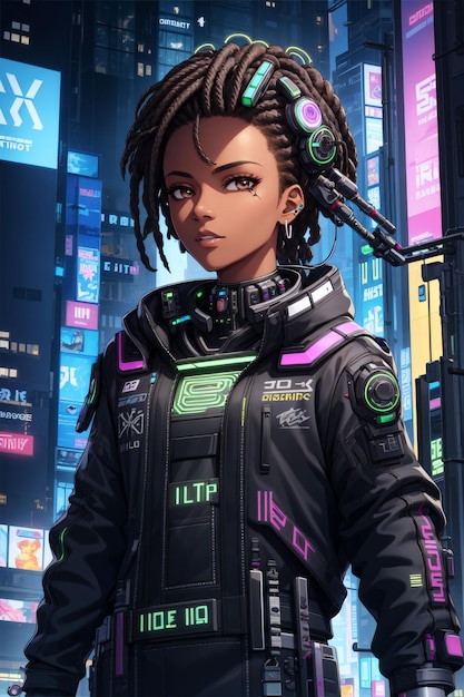 Photo cyborg woman with dreadlocks