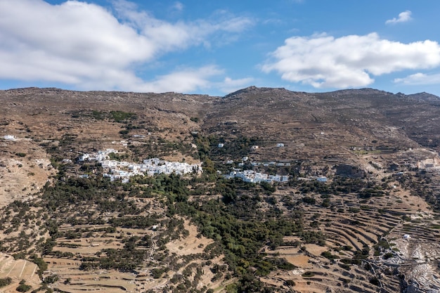 Киклады Греция Тинос Греческий остров Деревня Кардиани вид с воздуха