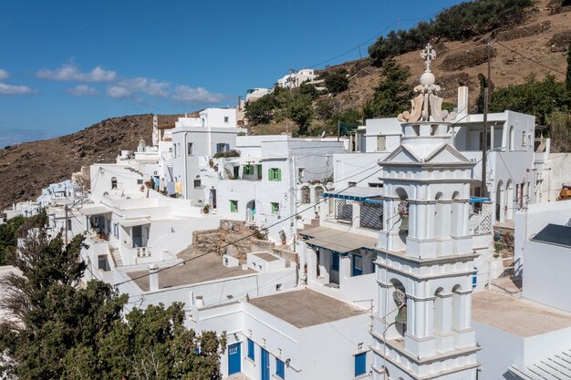 Cyclades Greece Tinos Greek island Kardiani village aerial view