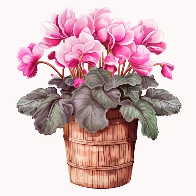 cyclamen tuin bloemen in houten mand