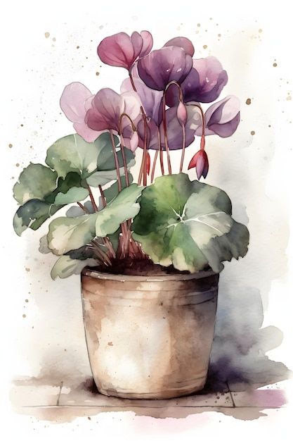 Cyclamen Watercolor Illustration for Botanical Home Decor Generative AI