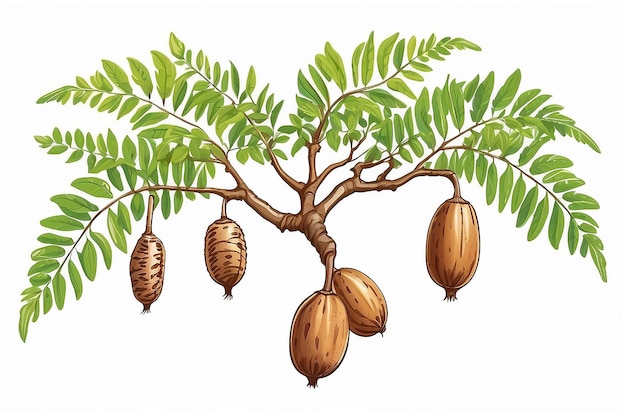 Cycle of growth of tamarind plant on a white background