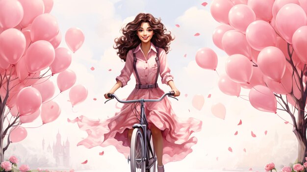 Cycle with Pink Balloon Decorated for Valentine day