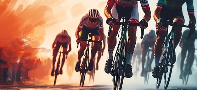 Концепция велосипедного соревнования спортсмены-велосипедисты, участвующие в гонке