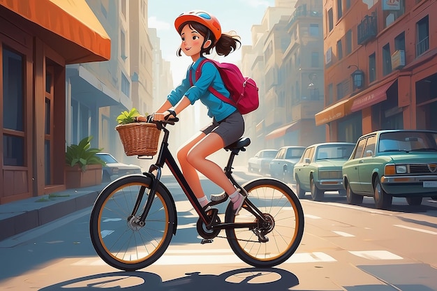 Cycling Joy Vector Illustration of Girl Riding a Bicycle