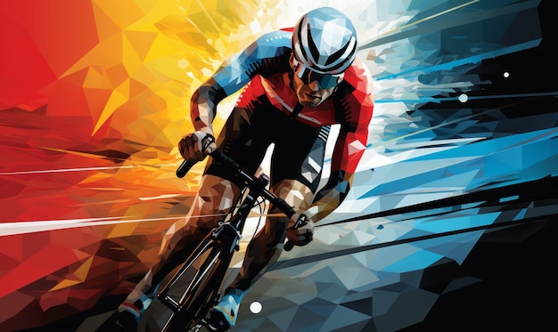 cycling splashes Athlete bike cyclist triathlon cycling Cyclist in motion Bright picture poster