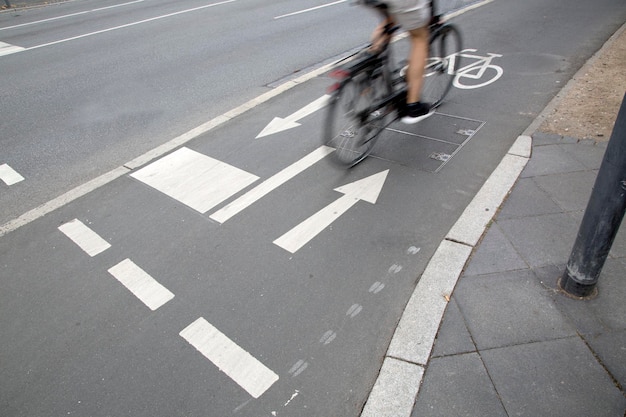 Cyclist on Cycle Lane in Frankfurt, Germany