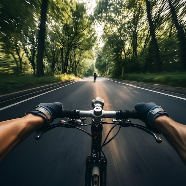 The cyclist rides on the background of nature