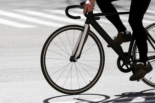 Cyclist rides on the highway