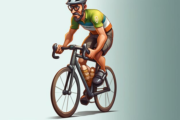 Cyclist riding bicycle in the mountains Cartoon vector illustration