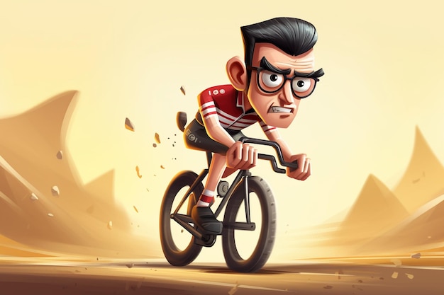 Cyclist riding bicycle in the mountains Cartoon vector illustration