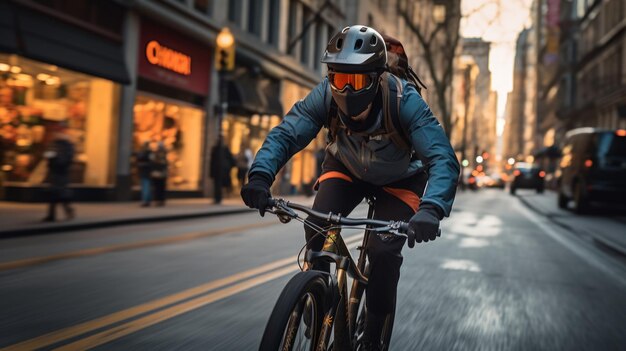 Cyclist riding a bike in the city