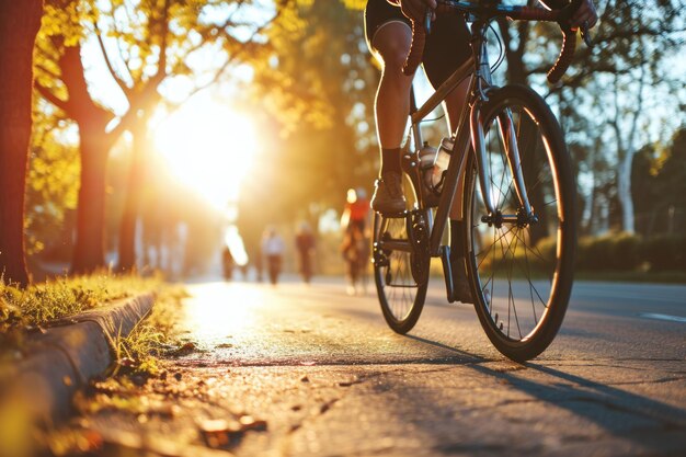 Cyclist riding bike sports outdoors on sunny day