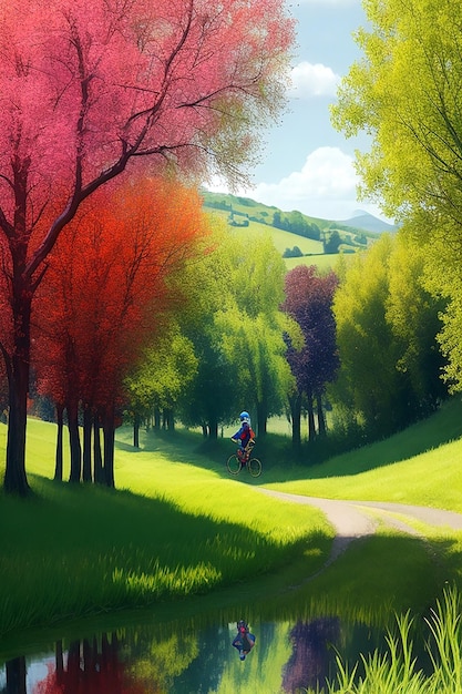 cyclist riding a charming countryside AI_Generated