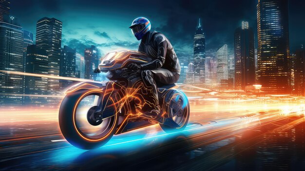 Cyclist riding a fast motorbike on the road with motion blur