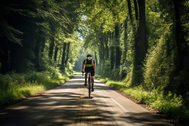 Cyclist Riding Leisurely Through A Peaceful Road Generative AI