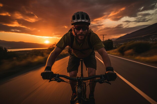 Cyclist Riding At Sunrise Generative AI