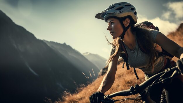 Foto la ripida salita di una montagna in bicicletta