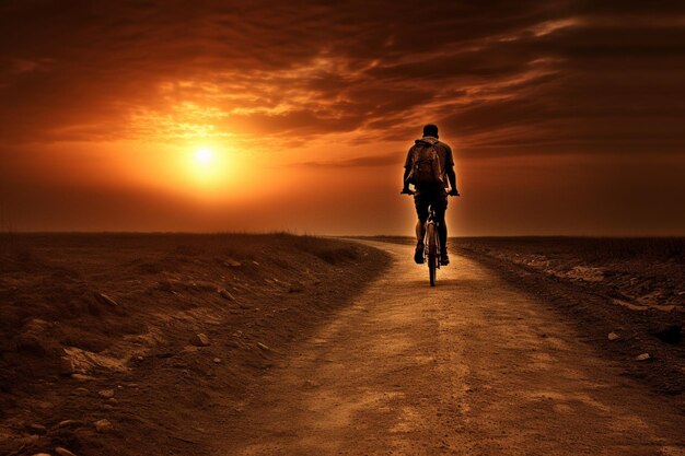 Cyclist with a backpack exploring