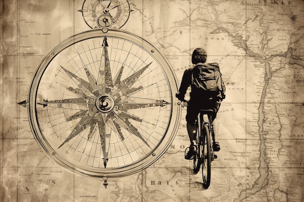 Cyclist with a map and compass