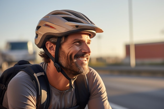 A cyclist with outdoor background