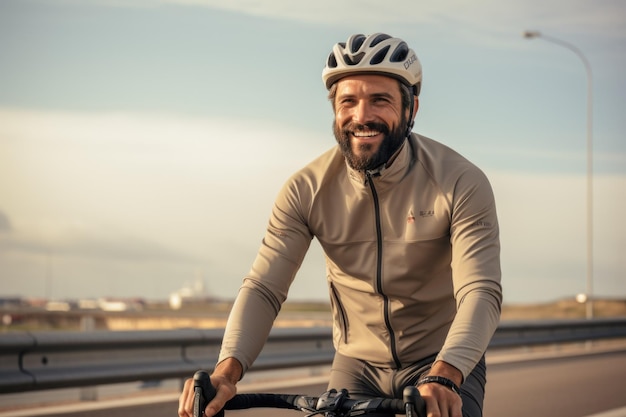 A cyclist with outdoor background