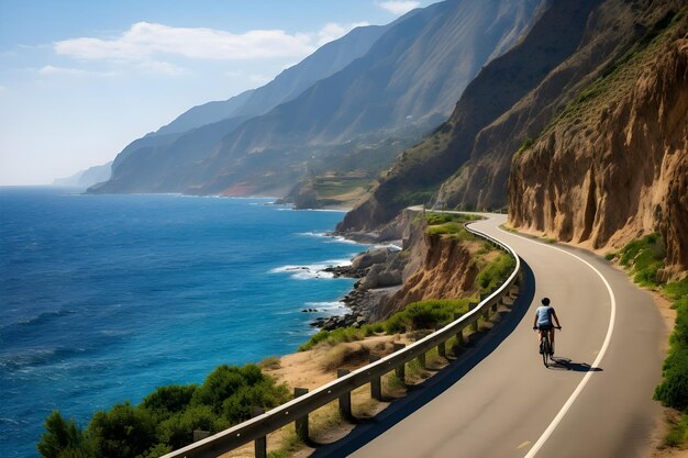 Cyclists Adventure on Scenic Coastal Road