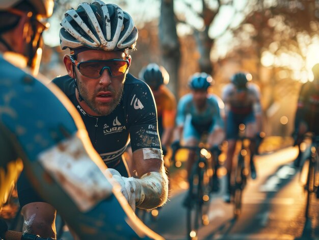 Photo cyclists compete in a road race