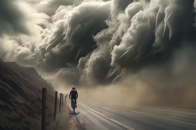 Велосипедисты ездят на велосипедах в порыве шторма на Generative ai