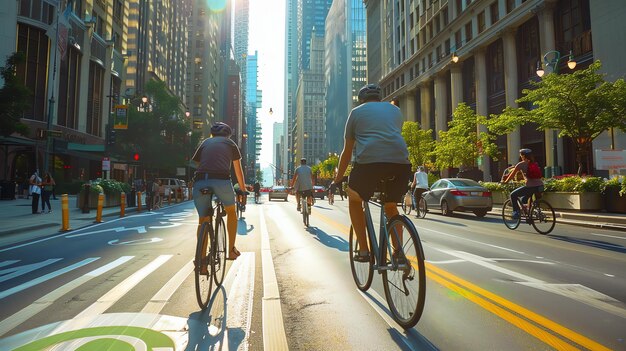 Photo cyclists riding in the city