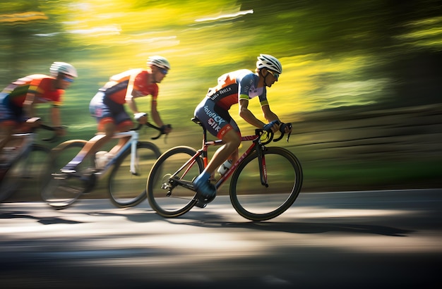 Foto ciclisti sulla strada durante la gara motion blur