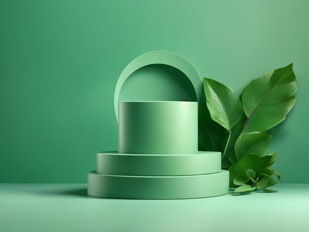Cylinder display abstract minimal scene with leaf geometric platform background