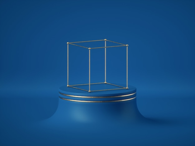 Cylinder pedestal with golden cube