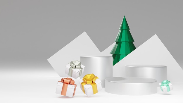 Cylinder podium and minimal abstract background for Christmas 3d rendering.