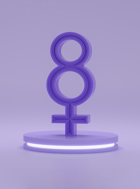 Cylinder podium with reflective lights with Venus or women sign on purple background