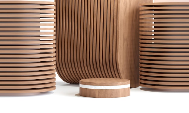 Cylinder wood podium for product presentation Natural beauty pedestal 3d illustration