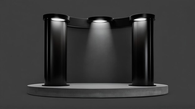 The cylindrical display stand has a bare cement surface A stand for displaying or designing an empty backdrop ai generative