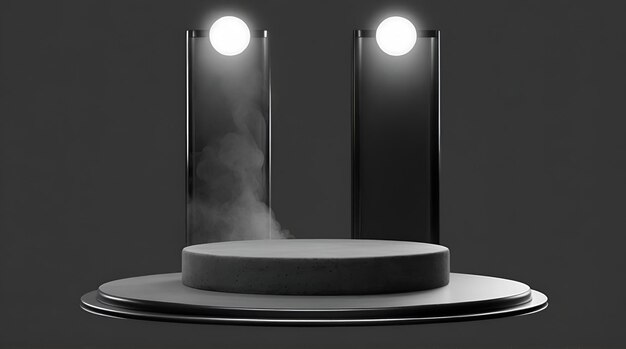 The cylindrical display stand has a bare cement surface A stand for displaying or designing an empty backdrop ai generative