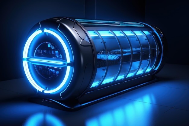 a cylindrical futuristic hyperbaric chamber with a hinged door Generative AI