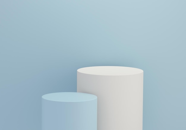 Cylindrical podium for product display on blue background Empty podium platform