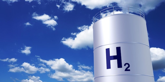 Photo cylindrical tank with hydrogen gas 3d illustration