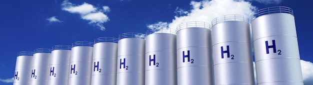 Cylindrical tanks with hydrogen gas 3D illustration