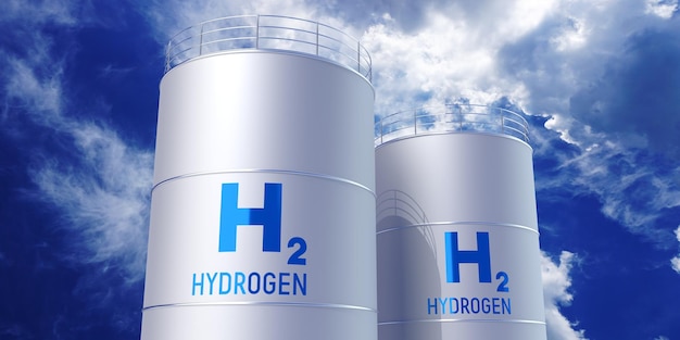Цилиндрические резервуары с газообразным водородом 3D иллюстрация