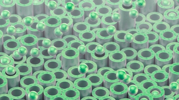 Photo cylindrical tubes and balls. beautiful green color and surface texture.