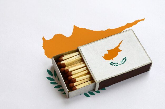 Cyprus flag is shown in an open matchbox, which is filled with
matches and lies on a large flag