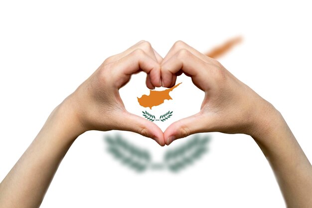 Cyprus flag with two hands heart shape vector design support or donate to Cyprus patriotism