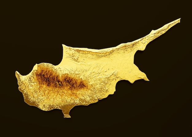 Cyprus Map Golden metal Color Height map Background 3d illustration